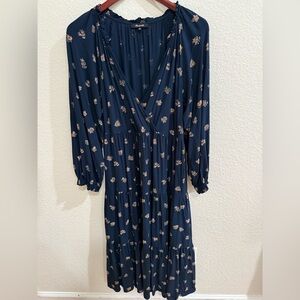 Madewell Navy Floral Wrap-Style Midi Dress
